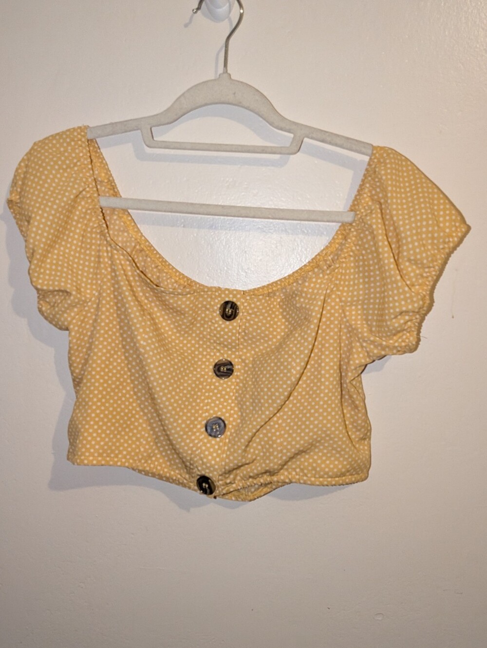 miami Yellow Polka Dot Button-Front Crop Top Size M